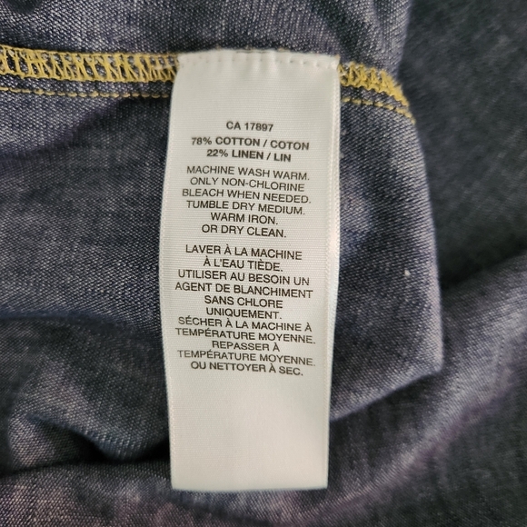 GAP Blue Chambray Cotton Linen Blend Western Shirt Snap button large - Picture 9 of 13